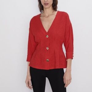 ZARA Red Gold Button Blouse